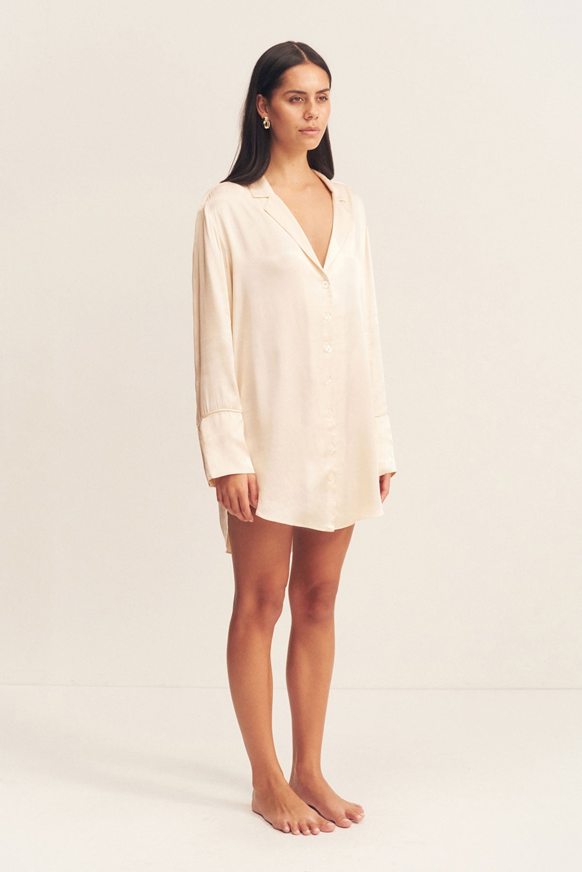LA LUNE LOUNGE SHIRT DRESS - CREAM