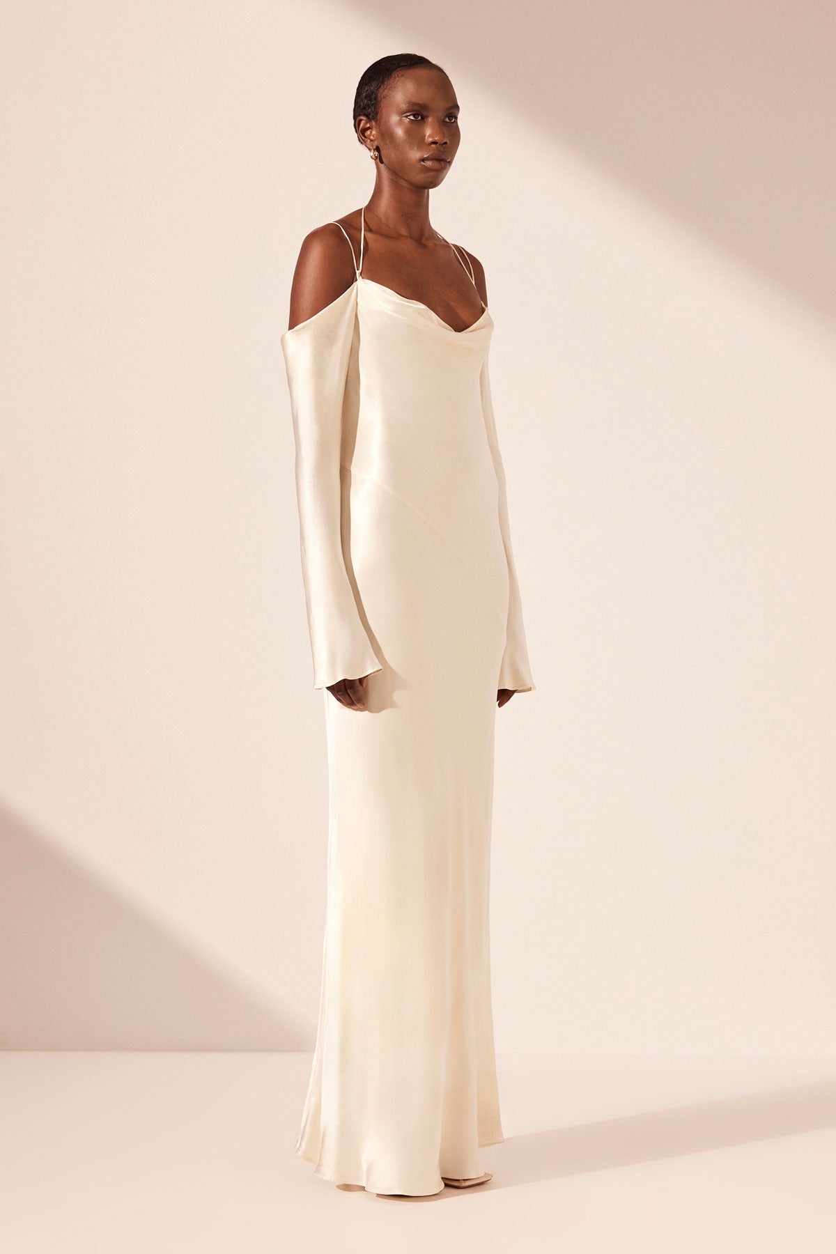 LA LUNE OFF SHOULDER TIE MAXI DRESS - CREAM