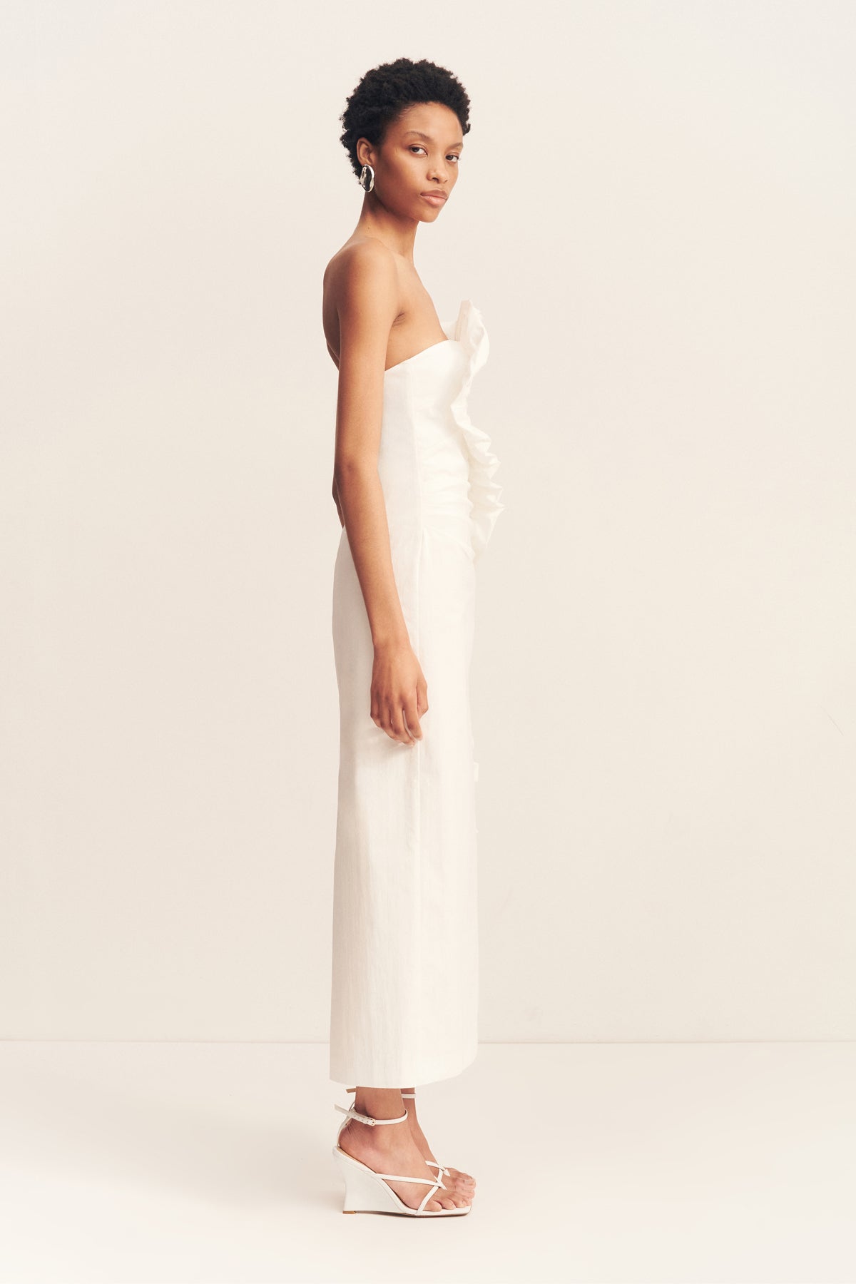 CAMPBELL RUFFLE MIDI DRESS - WHITE