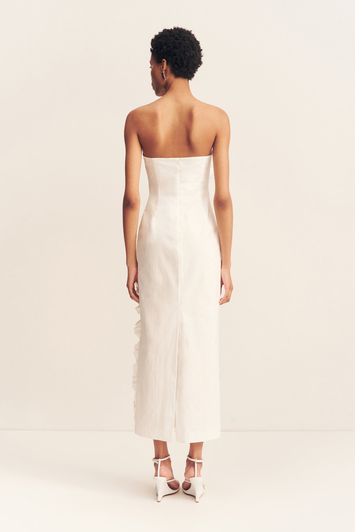 CAMPBELL RUFFLE MIDI DRESS - WHITE