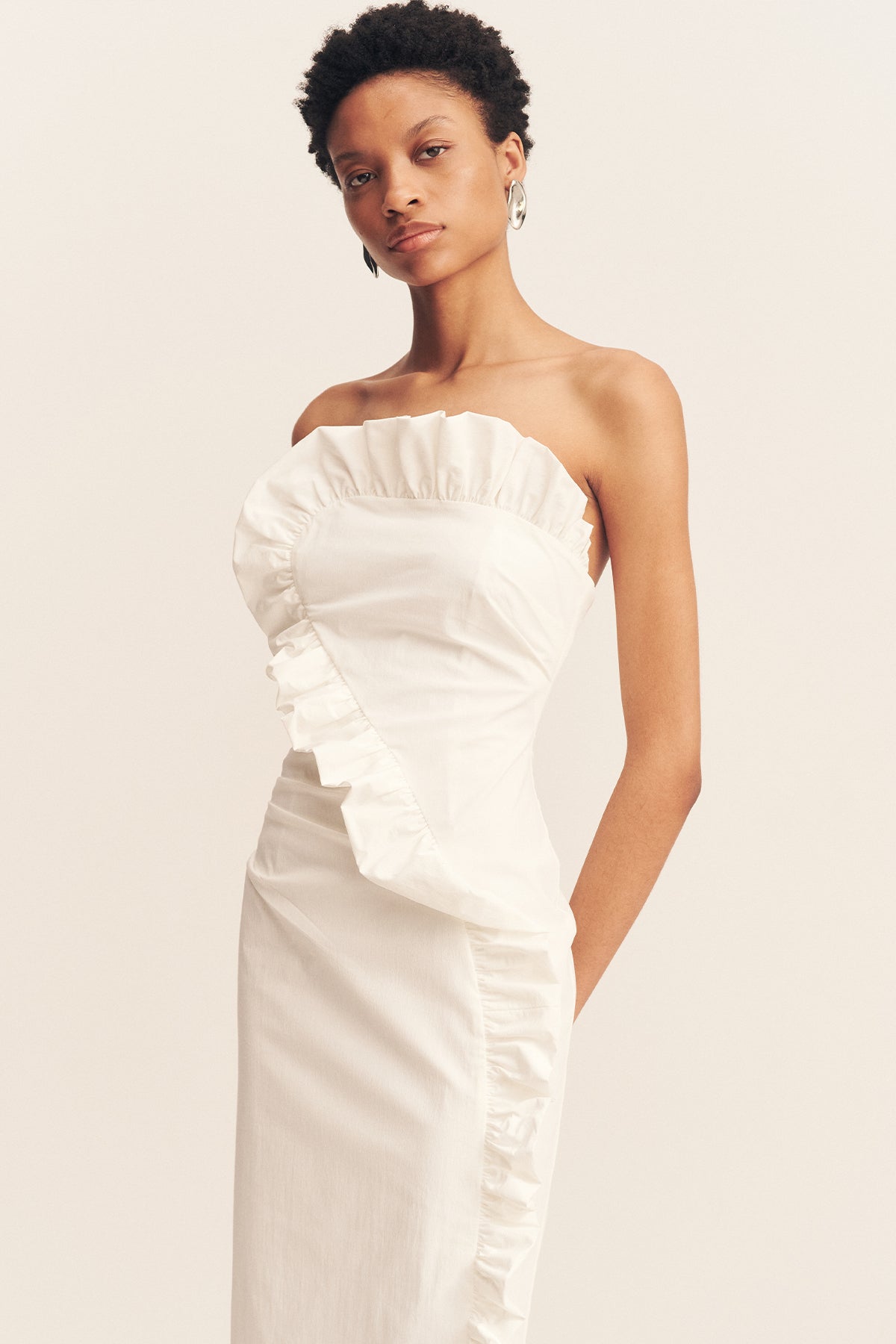 CAMPBELL RUFFLE MIDI DRESS - WHITE
