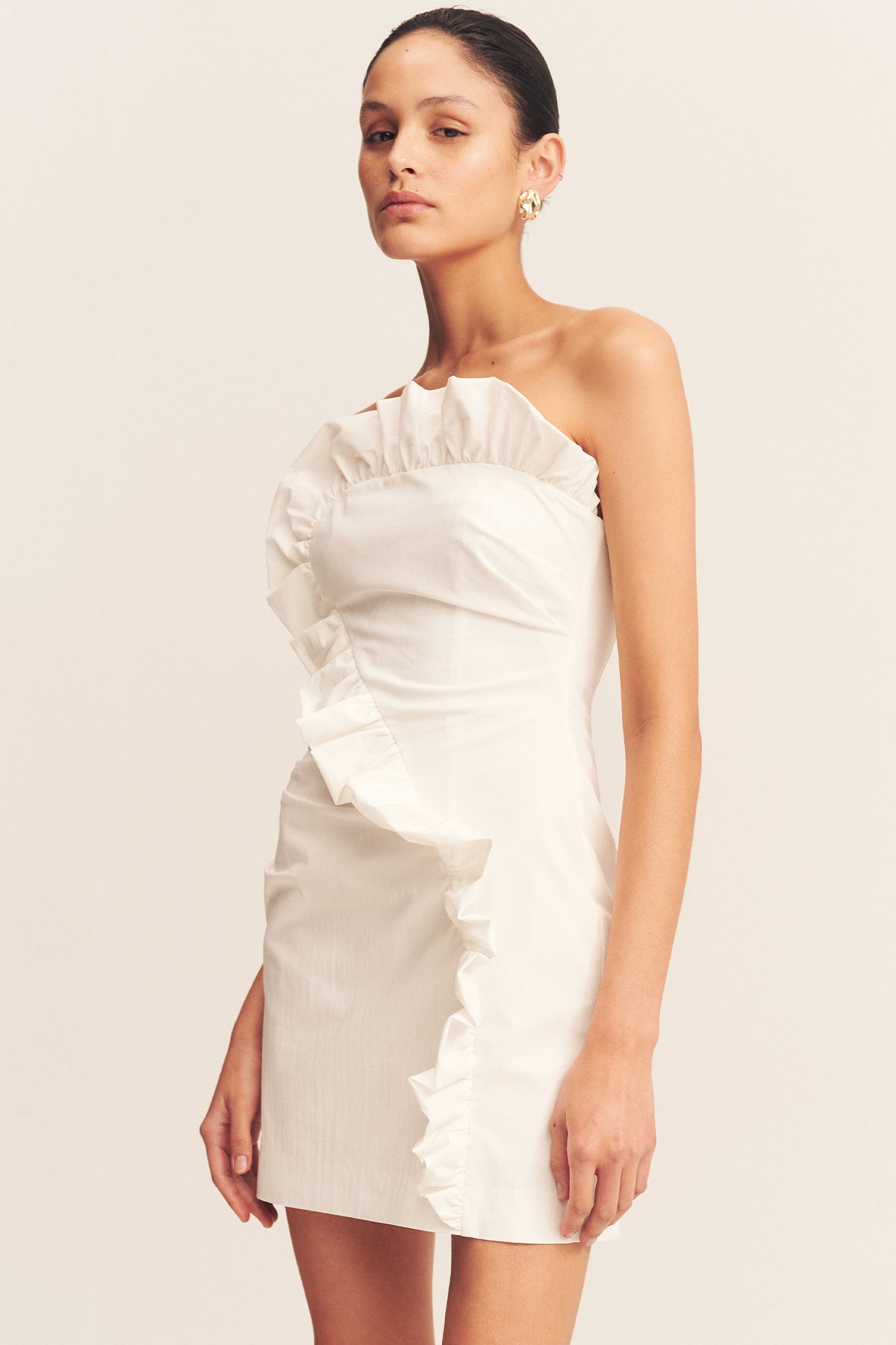 CAMPBELL RUFFLE MINI DRESS - WHITE