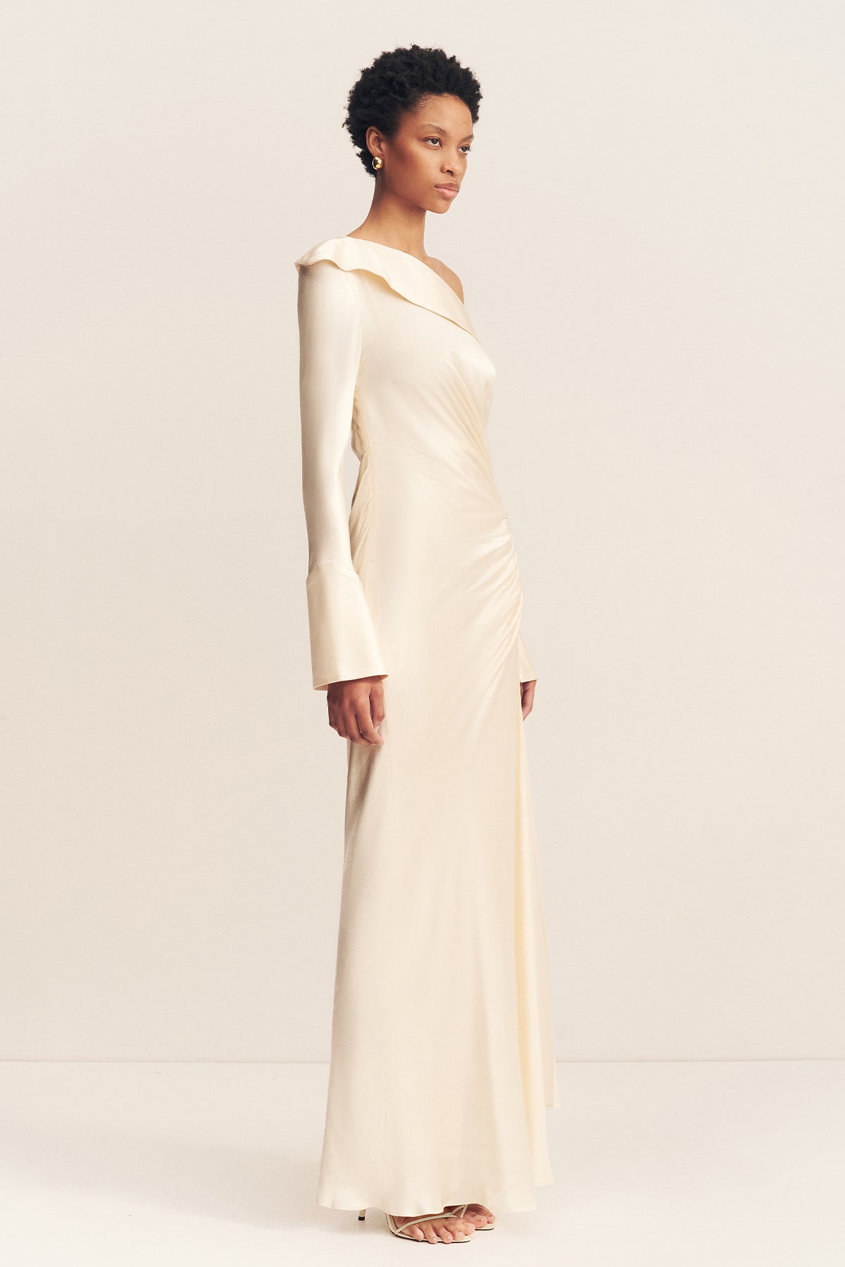 LA LUNE LONG SLEEVE GATHERED MAXI DRESS - CREAM