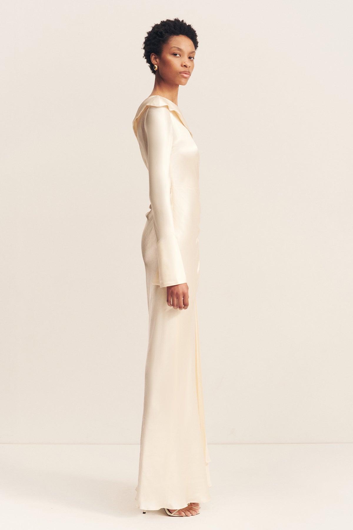 LA LUNE LONG SLEEVE GATHERED MAXI DRESS - CREAM