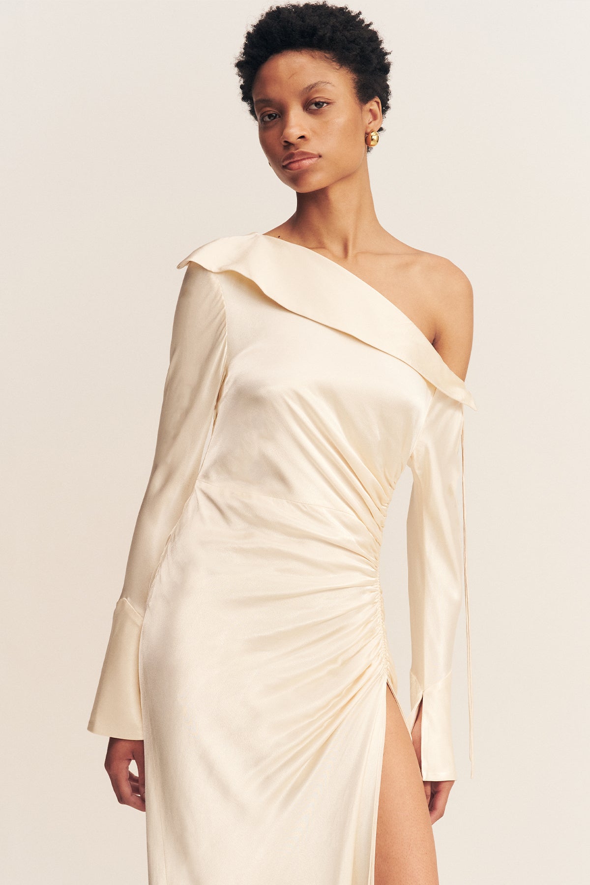 LA LUNE LONG SLEEVE GATHERED MAXI DRESS - CREAM