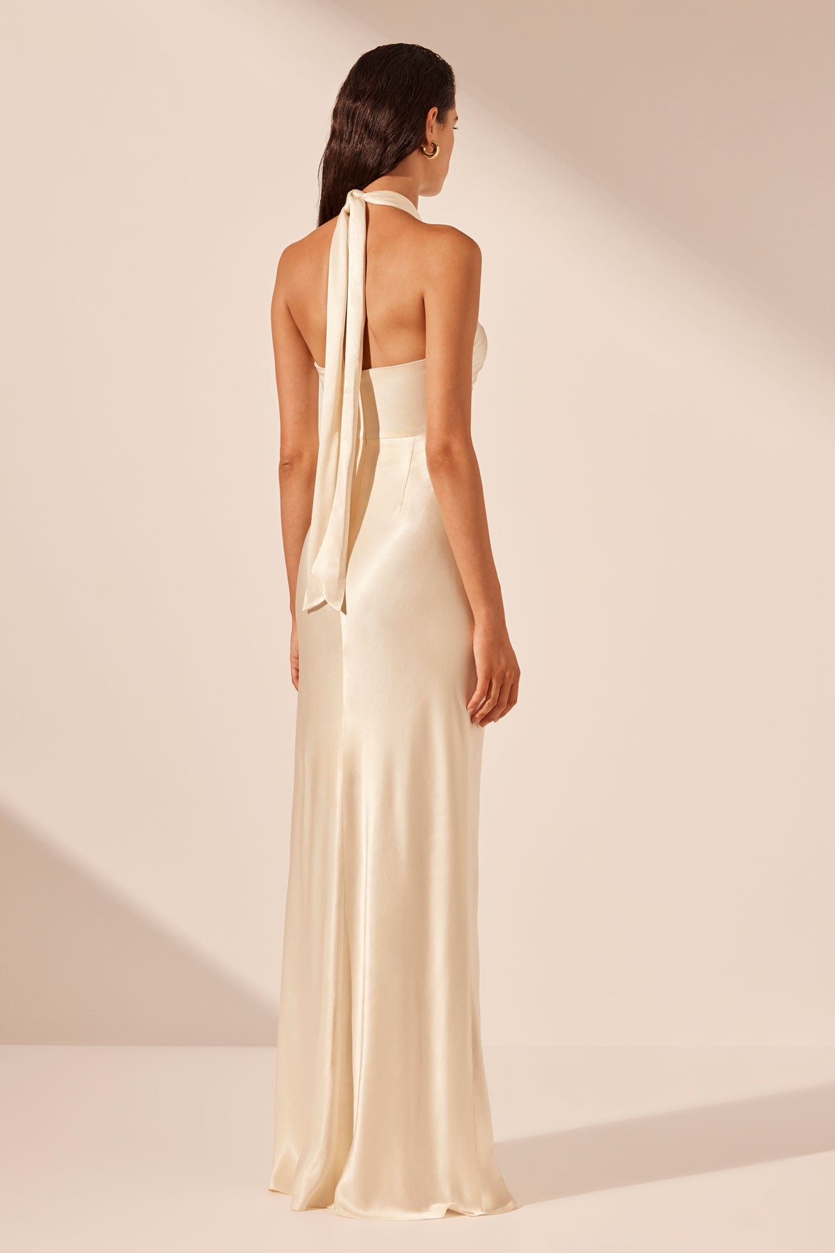 LA LUNE RUCHED HALTER MAXI DRESS - CREAM