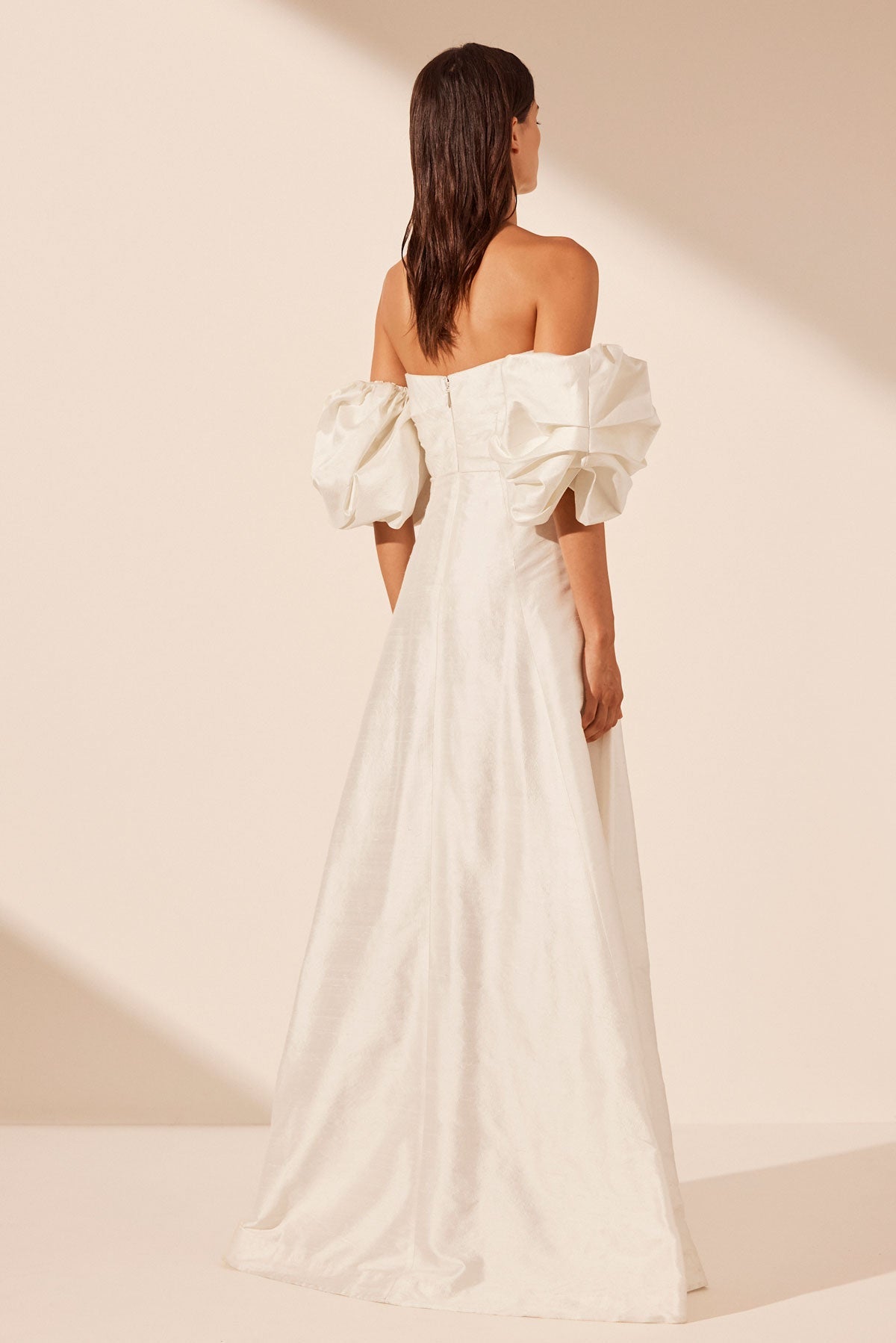 LA LUNE LUCERO SILK DRAPED CORSET SPLIT GOWN - IVORY