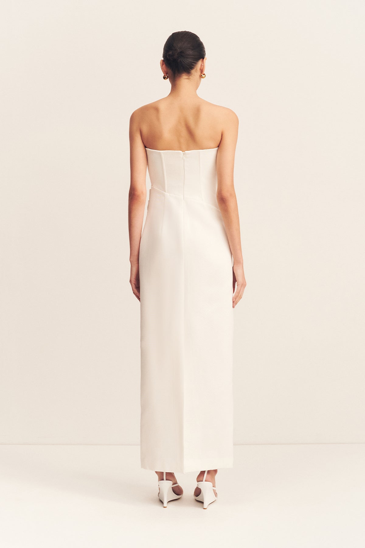 OAKLEY STRAPLESS DRAPED MAXI DRESS - IVORY