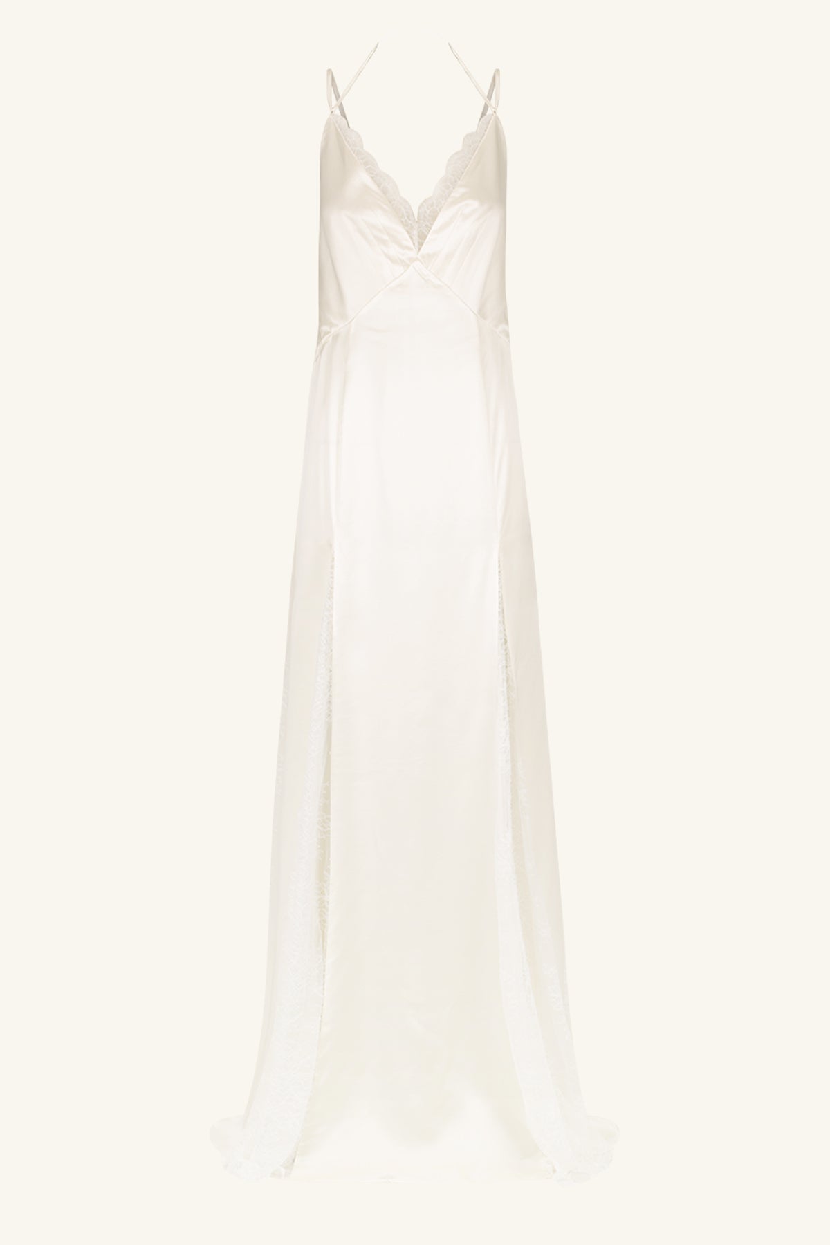 LA LUNE CUMULUS SILK LACE PLUNGED MAXI DRESS - IVORY