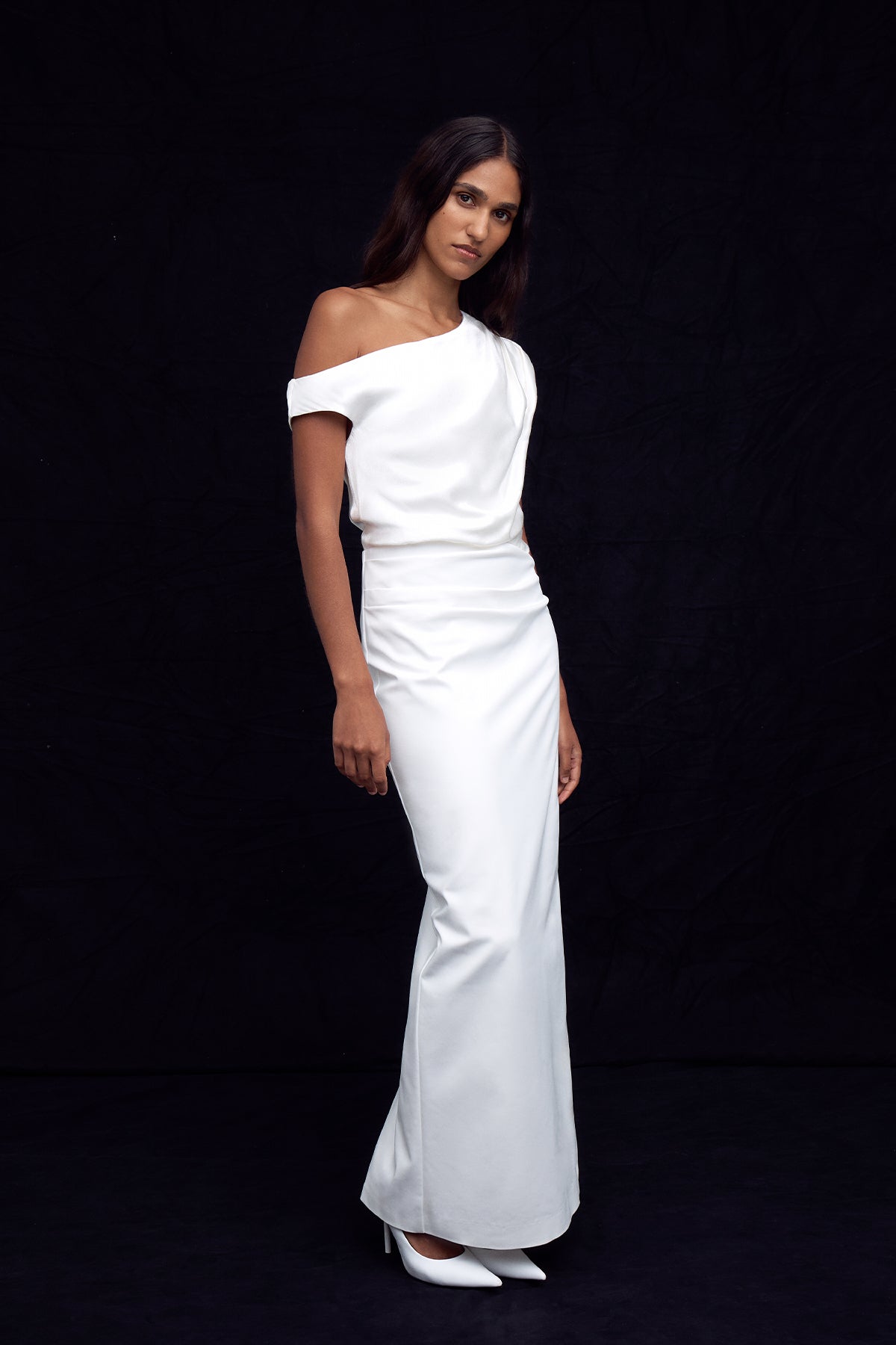 LUMINA CONTRAST DRAPED MAXI DRESS