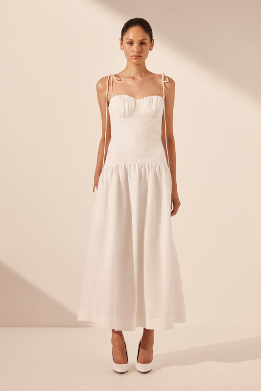BLANC GATHERED MIDI DRESS