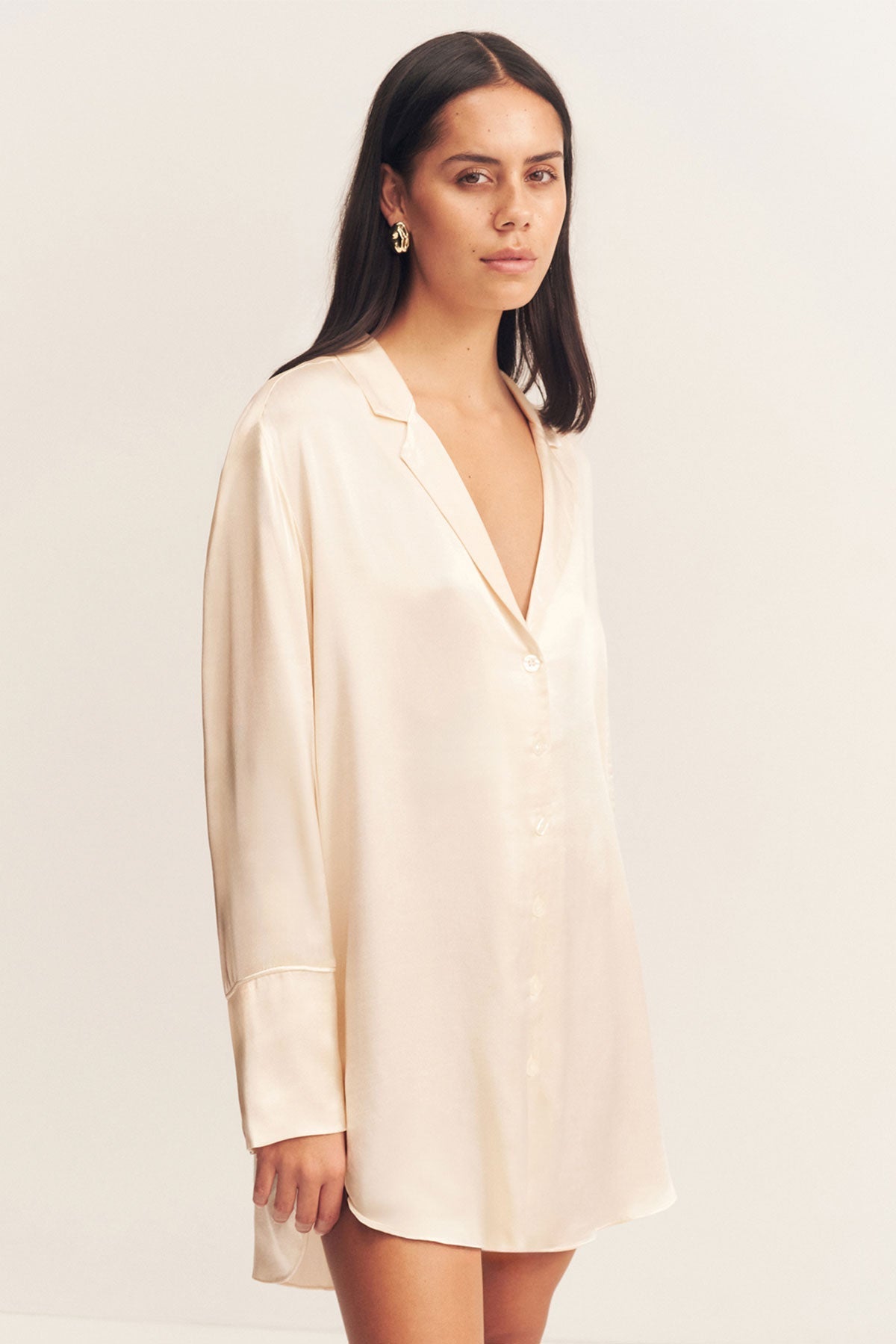 LA LUNE LOUNGE SHIRT DRESS - CREAM