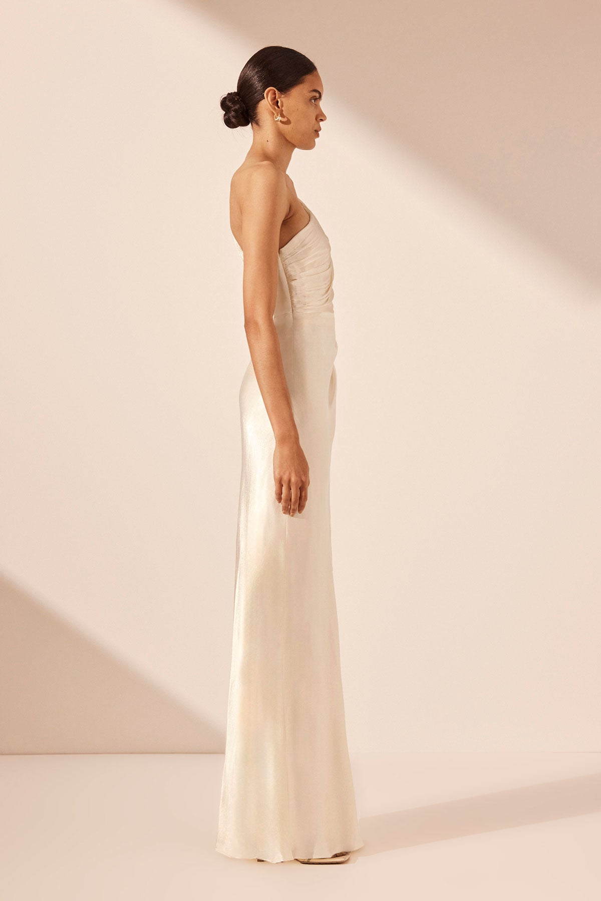 LA LUNE ASYMMETRICAL GATHERED MAXI DRESS - CREAM