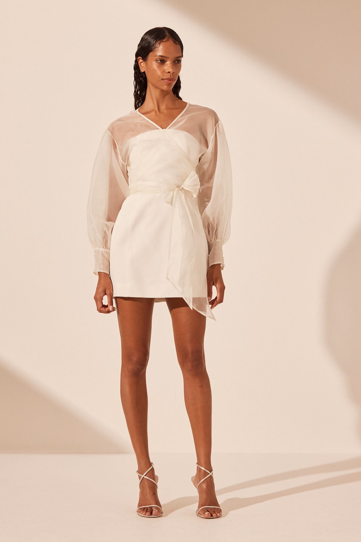 LA LUNE OTTO PUFF SLEEVE CONTOUR MINI DRESS - IVORY
