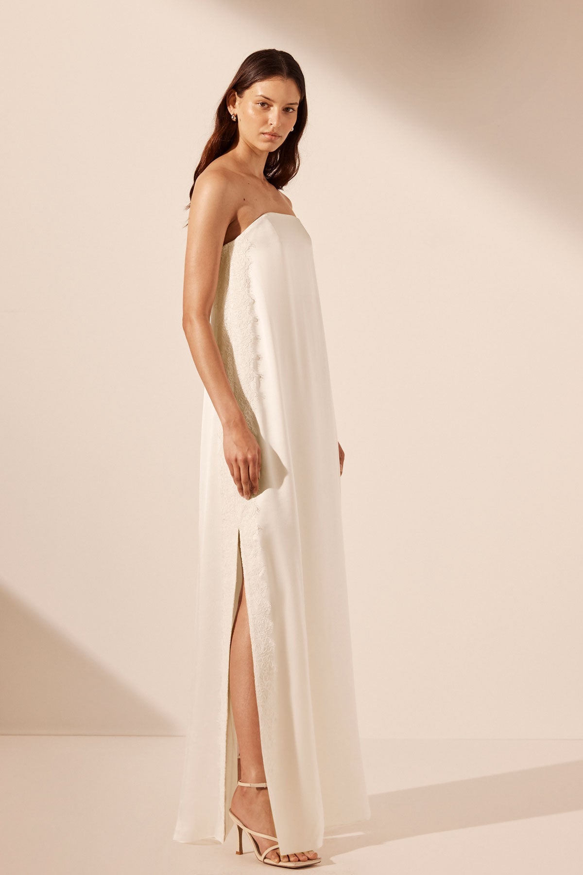 LA LUNE CUMULUS SILK STRAPLESS LACE COLUMN MAXI DRESS - IVORY