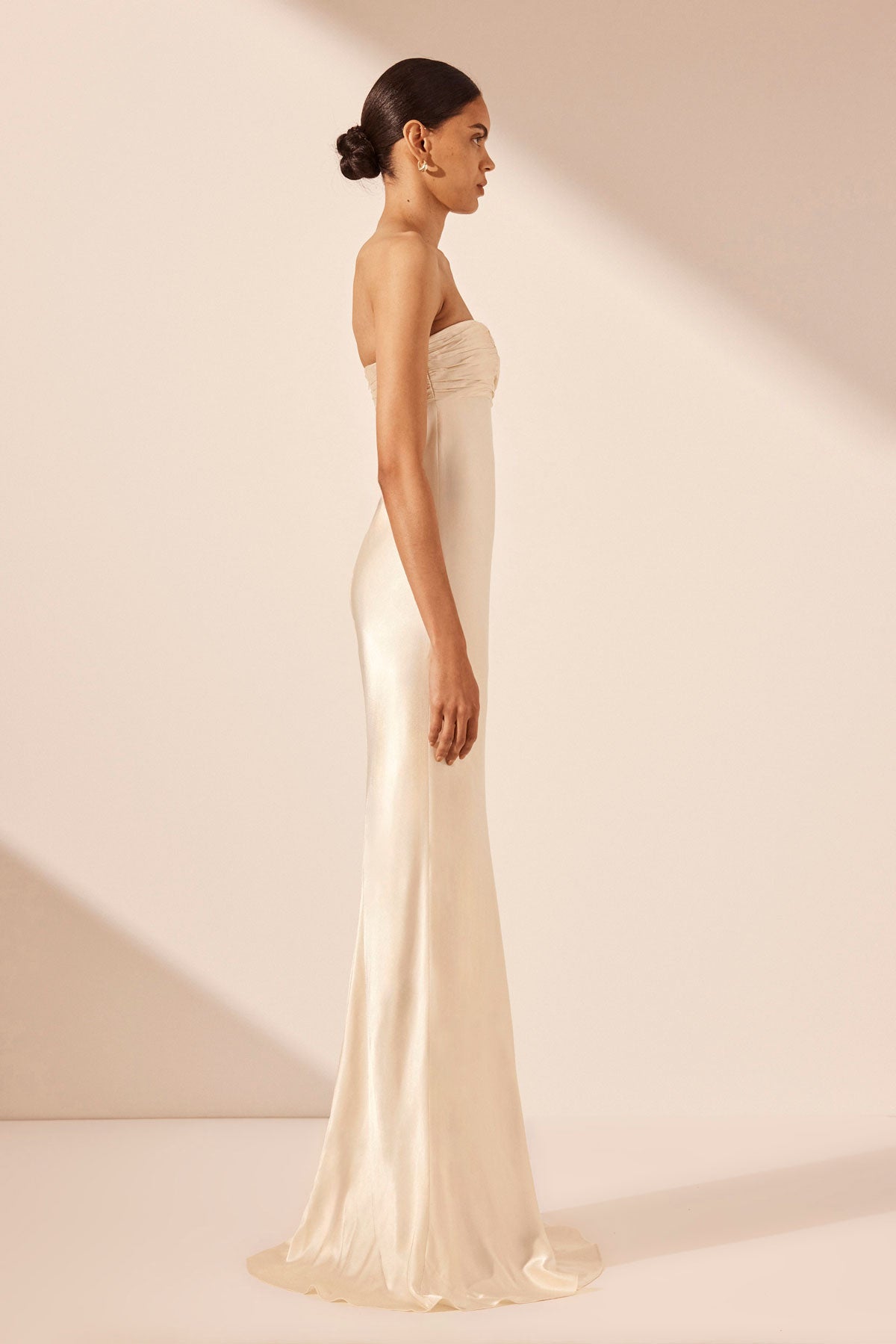 LA LUNE STRAPLESS RUCHED BODICE MAXI DRESS - CREAM