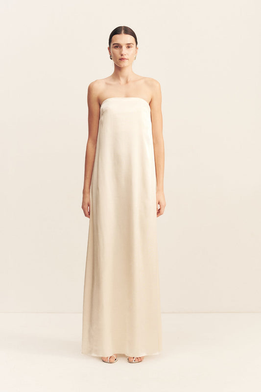 LA LUNE STRAPLESS COLUMN MAXI DRESS - CREAM