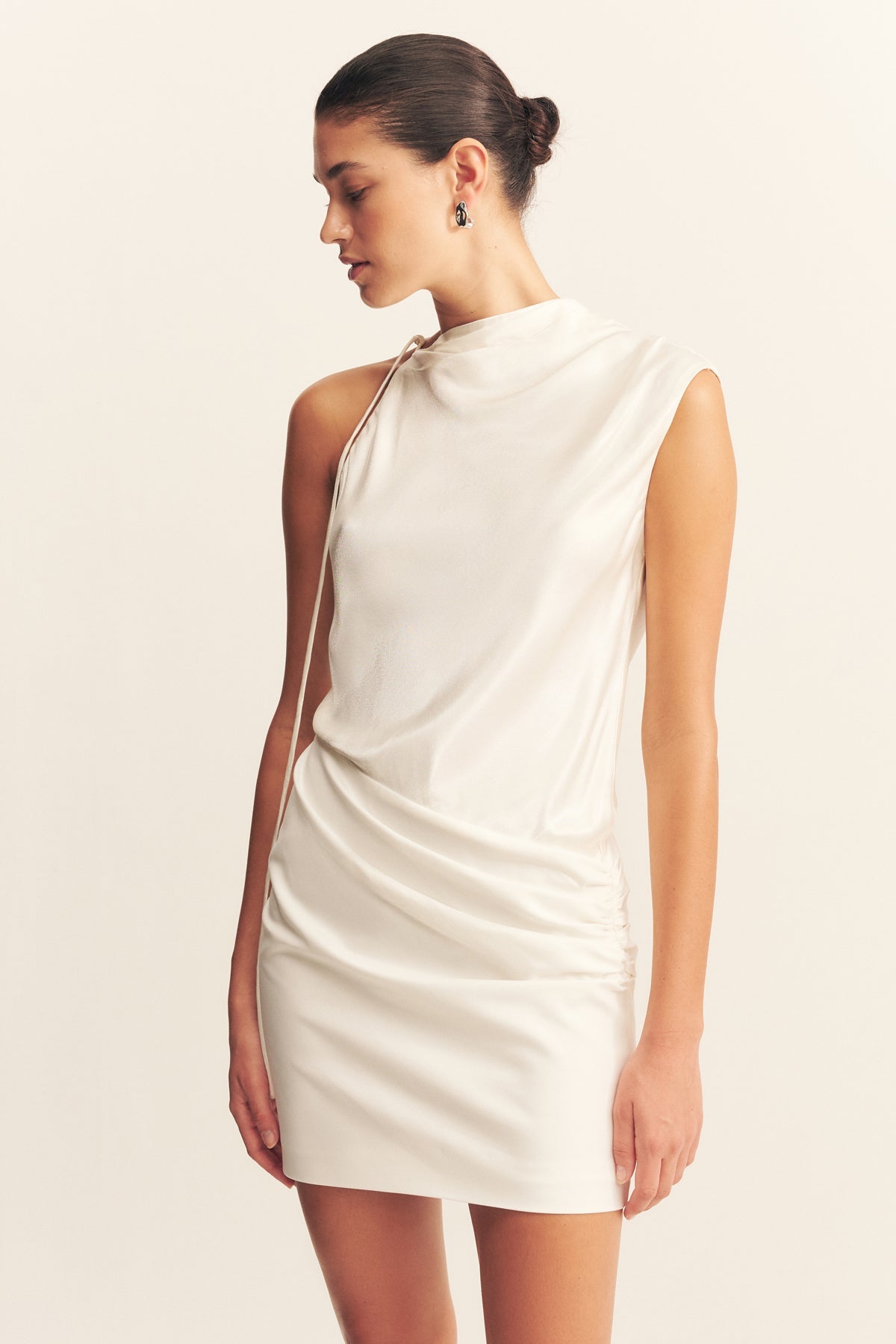 LUMINA CONTRAST DRAPED COWL MINI DRESS