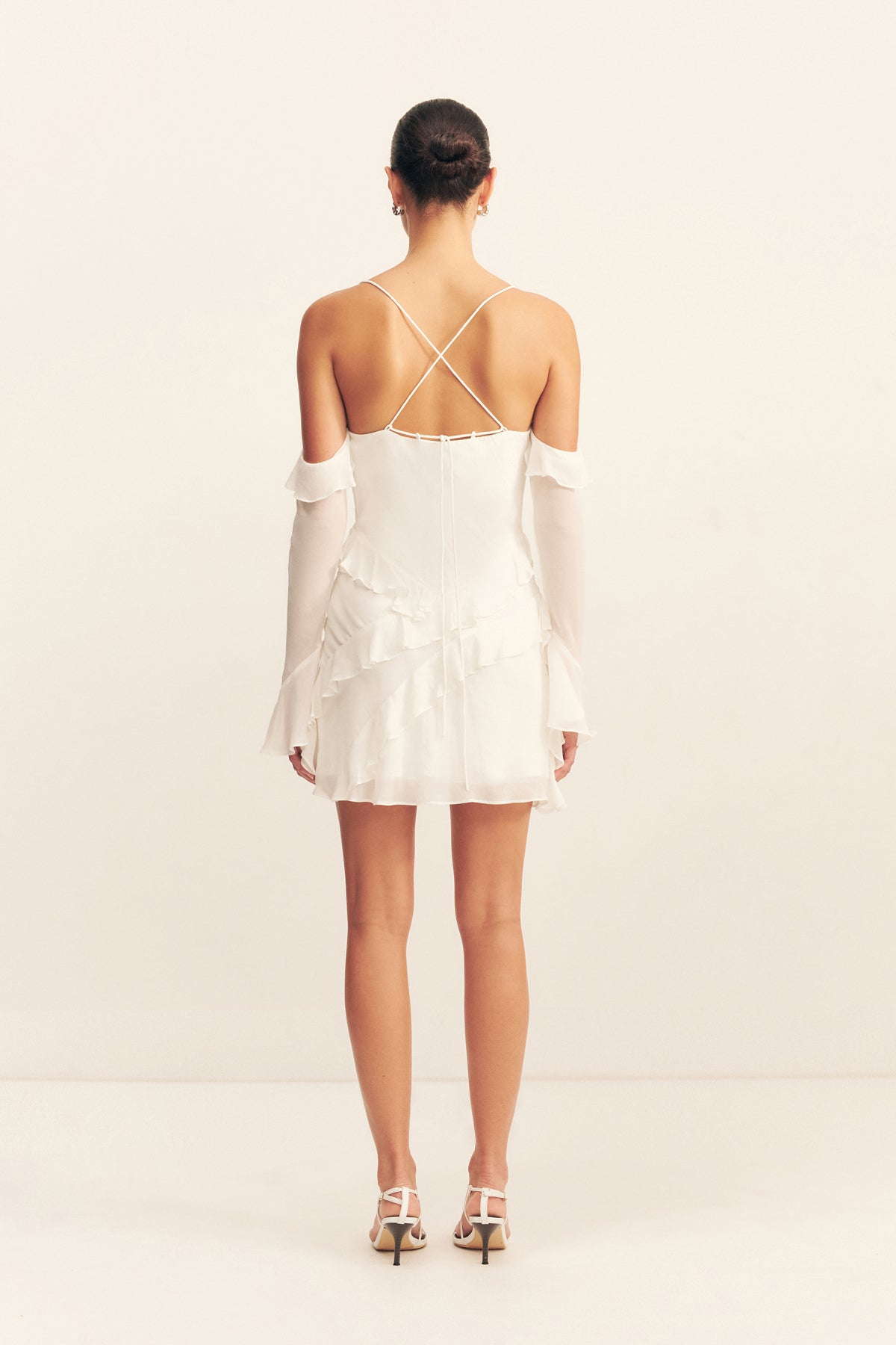 LIRA LONG SLEEVE RUFFLE MINI DRESS - IVORY