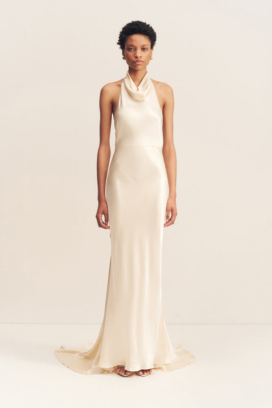 LA LUNE HIGH COWL OPEN BACK GOWN - CREAM