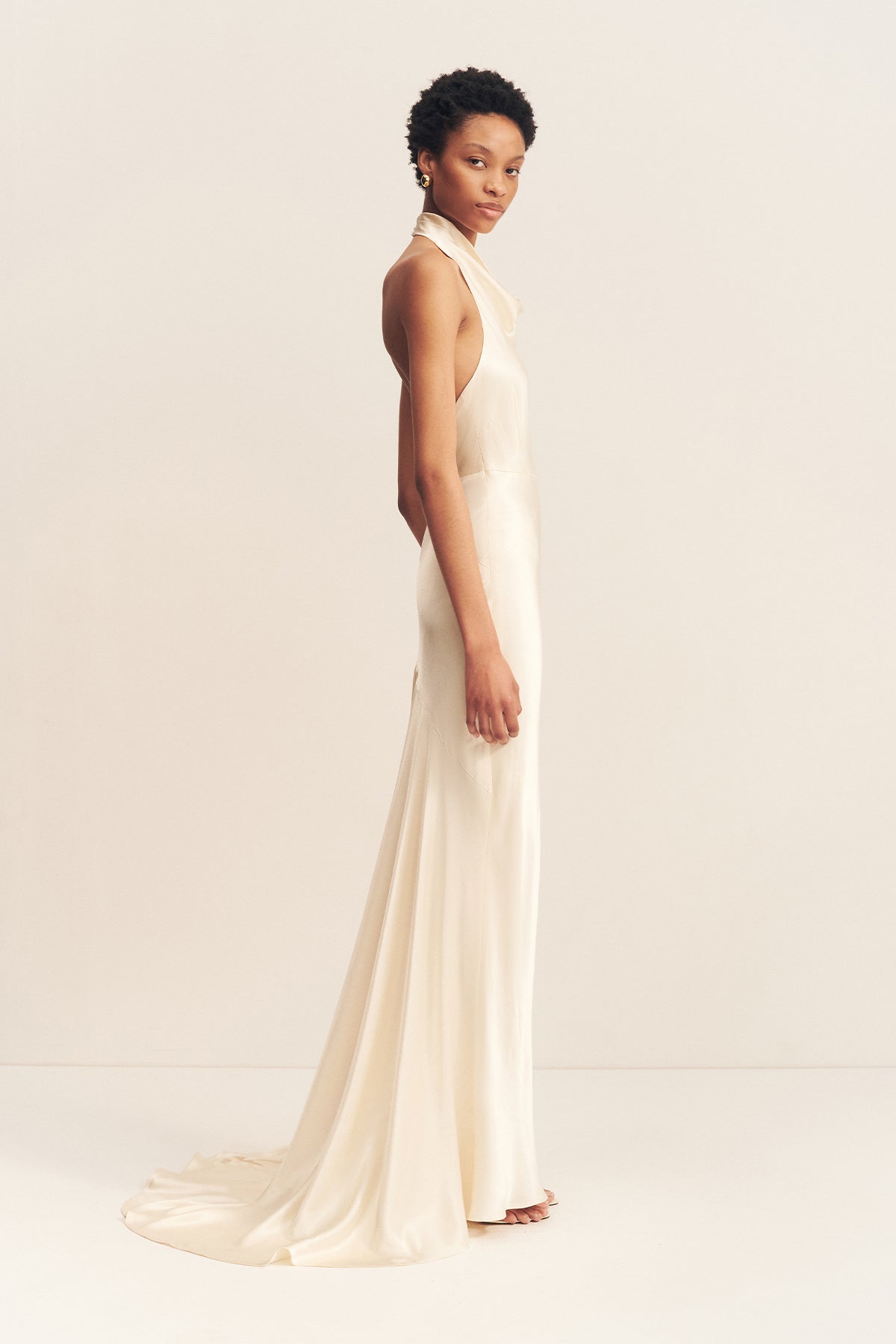 LA LUNE HIGH COWL OPEN BACK GOWN - CREAM
