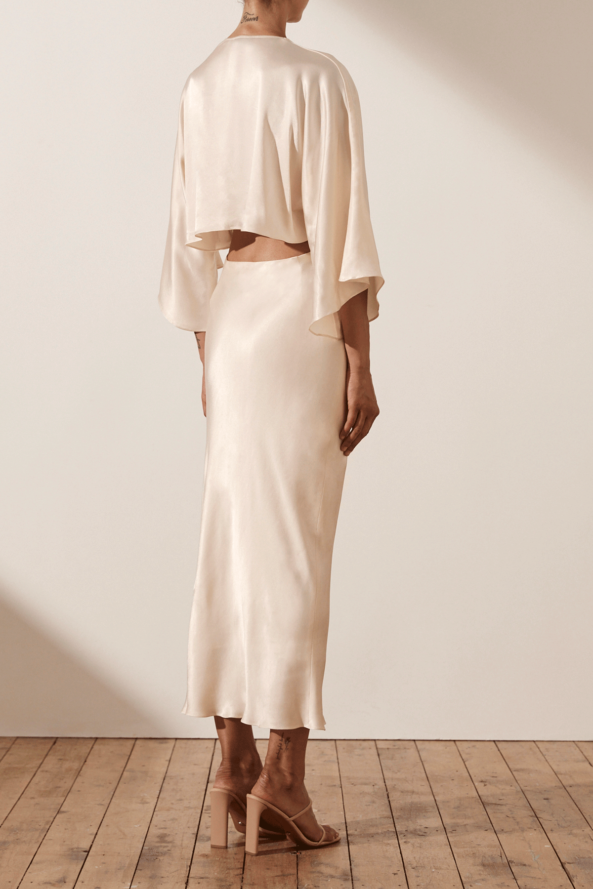 LA LUNE TIE FRONT BIAS MIDI DRESS - CREAM