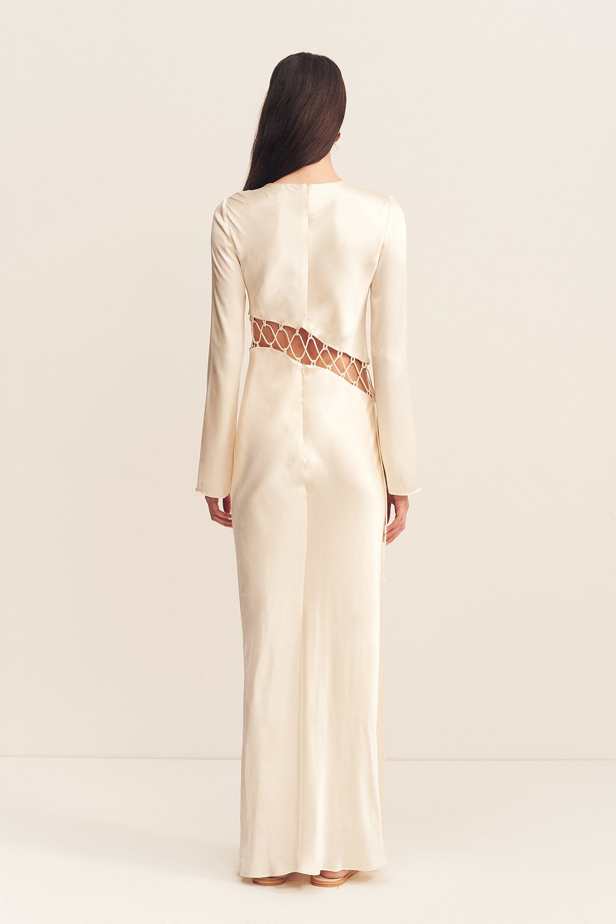 ARIENZO ASYMMETRICAL LACE UP MAXI DRESS - CREAM