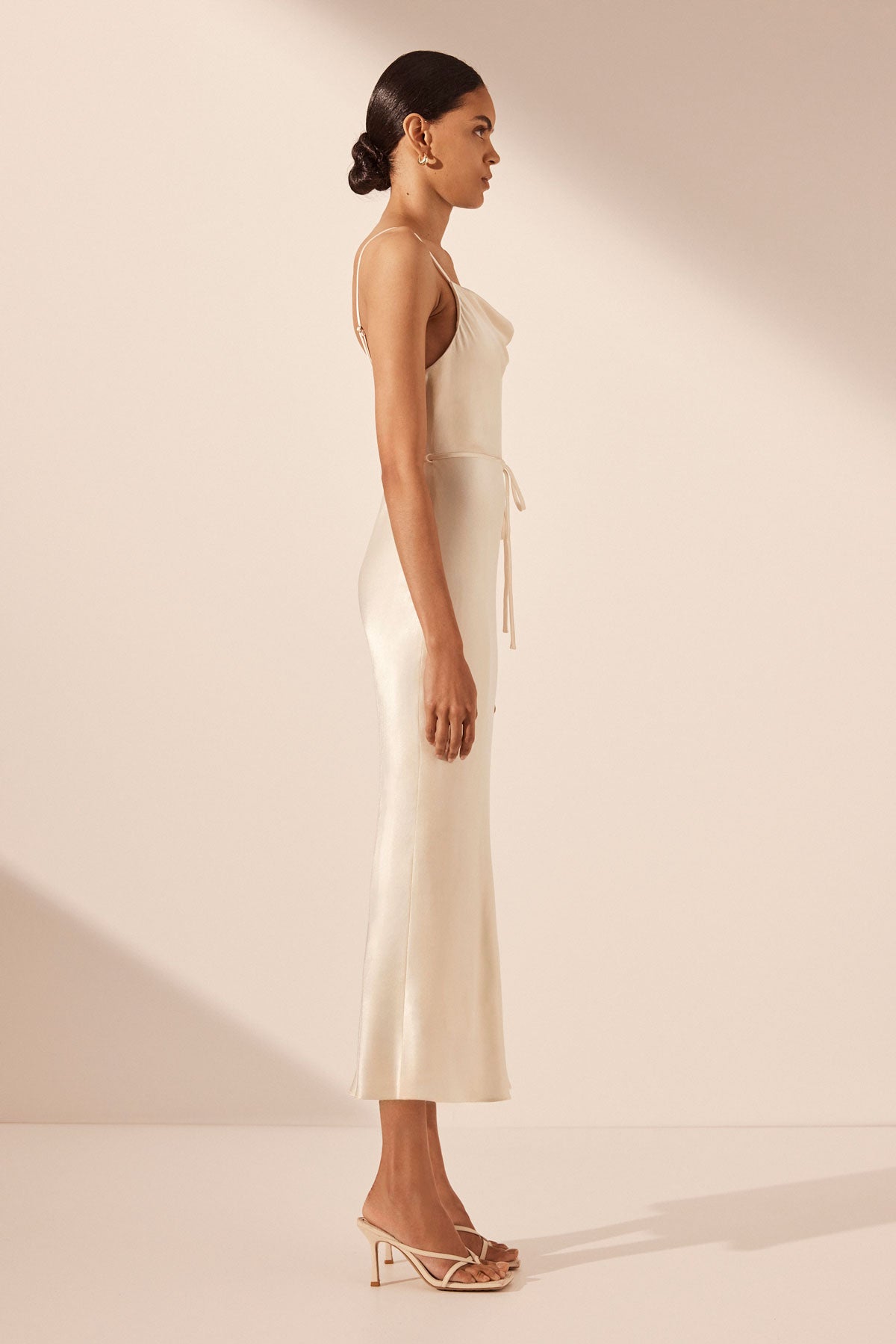 LA LUNE BIAS COWL MIDI DRESS - CREAM
