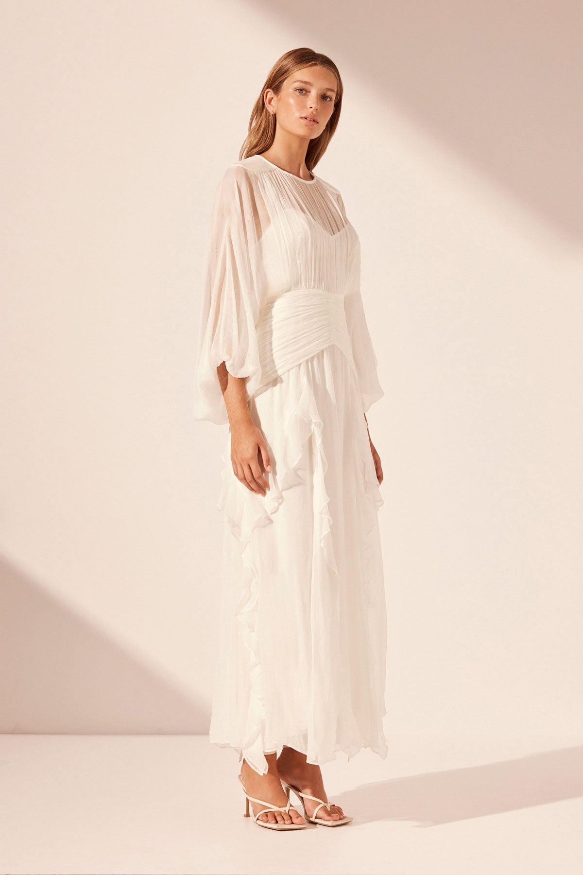 MARGOT ROUND NECK BALLOON SLEEVE MAXI DRESS - IVORY