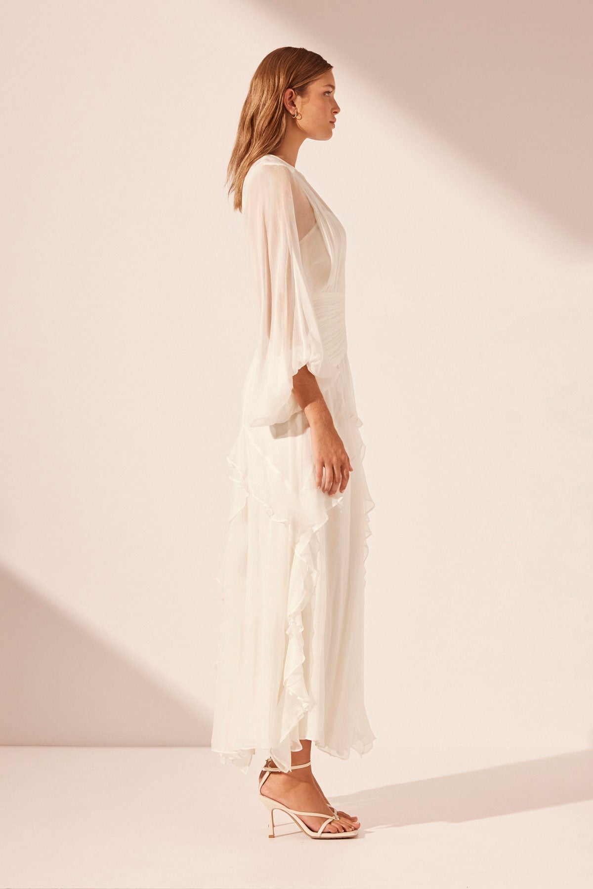 MARGOT ROUND NECK BALLOON SLEEVE MAXI DRESS - IVORY