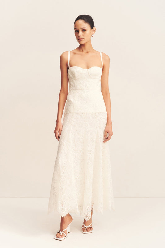 LUMINOUS LACE PANELLED MAXI DRESS - IVORY
