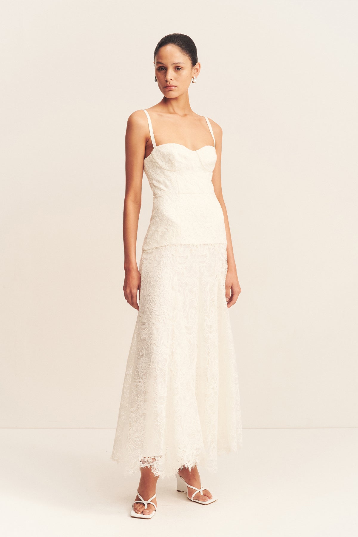 LUMINOUS LACE PANELLED MAXI DRESS - IVORY