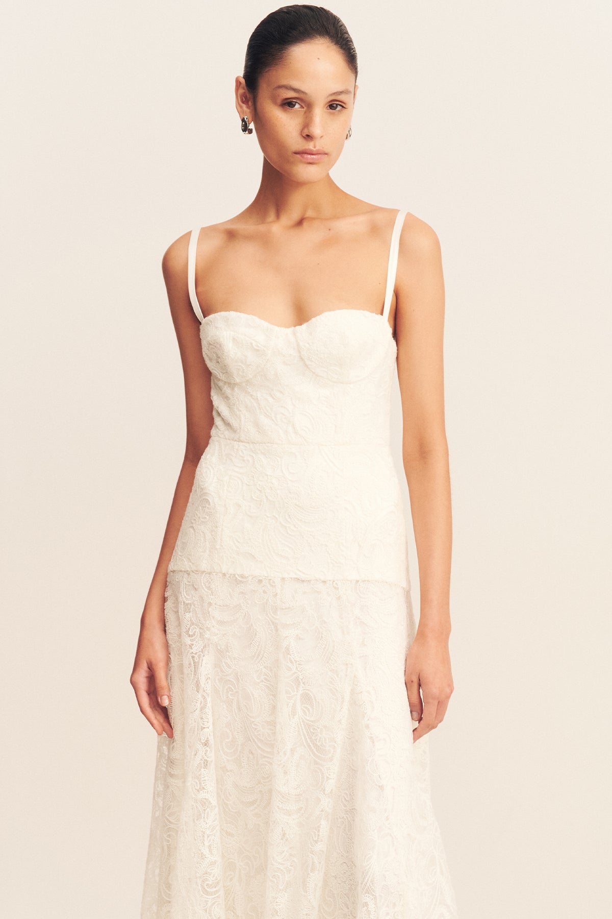 LUMINOUS LACE PANELLED MAXI DRESS - IVORY