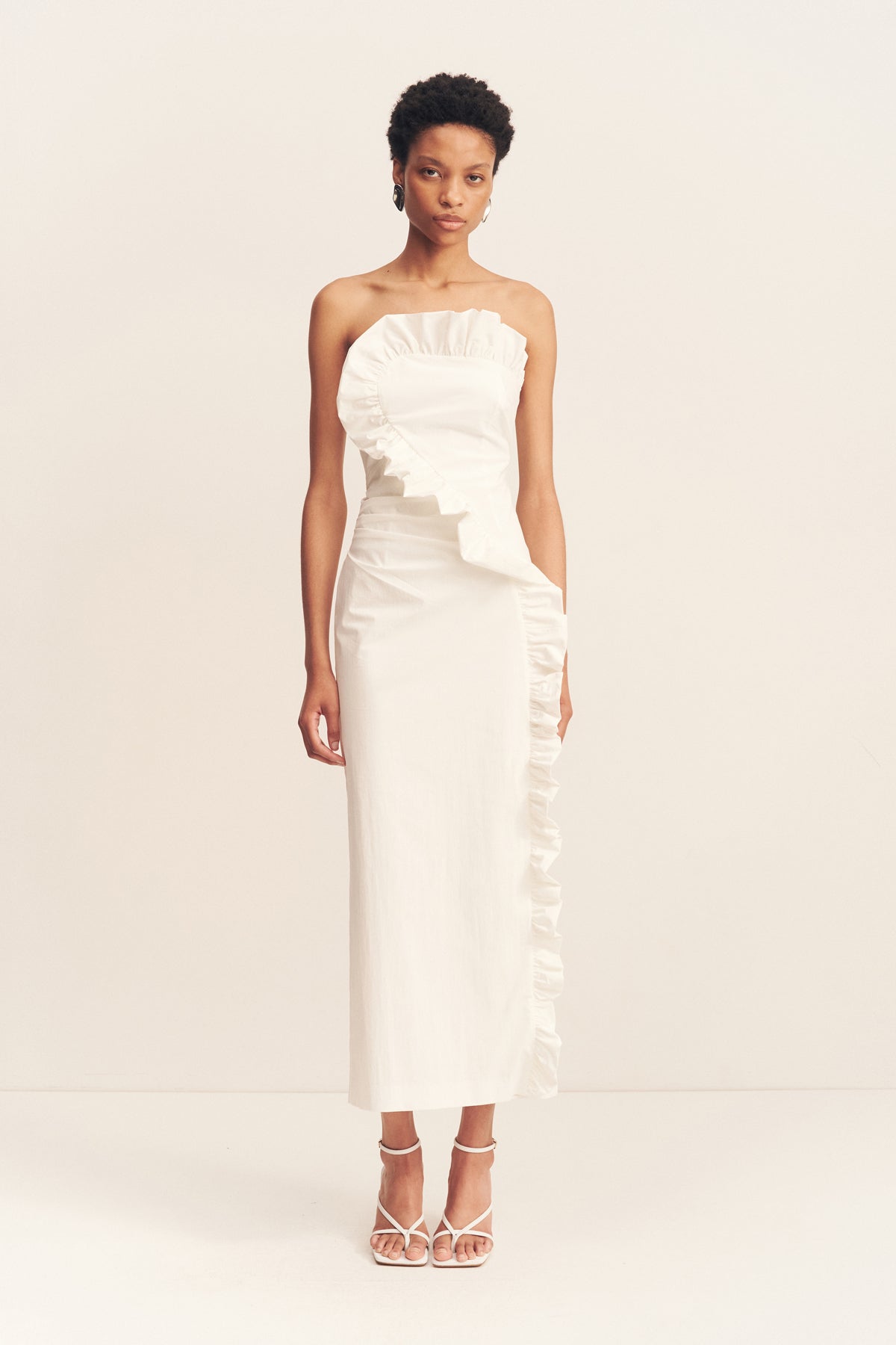 CAMPBELL RUFFLE MIDI DRESS - WHITE