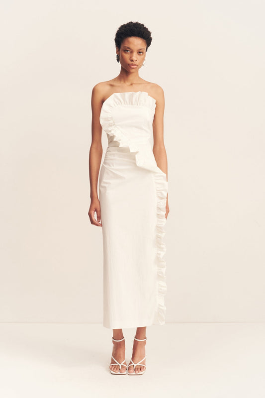 CAMPBELL RUFFLE MIDI DRESS - WHITE