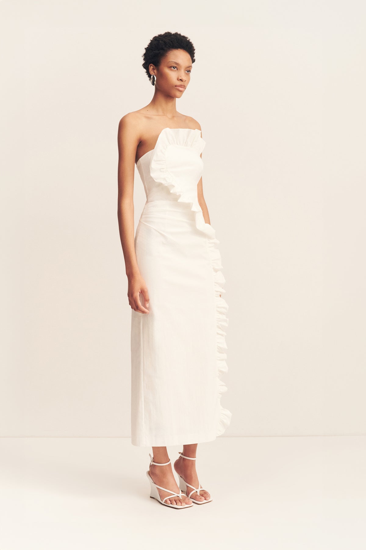 CAMPBELL RUFFLE MIDI DRESS - WHITE