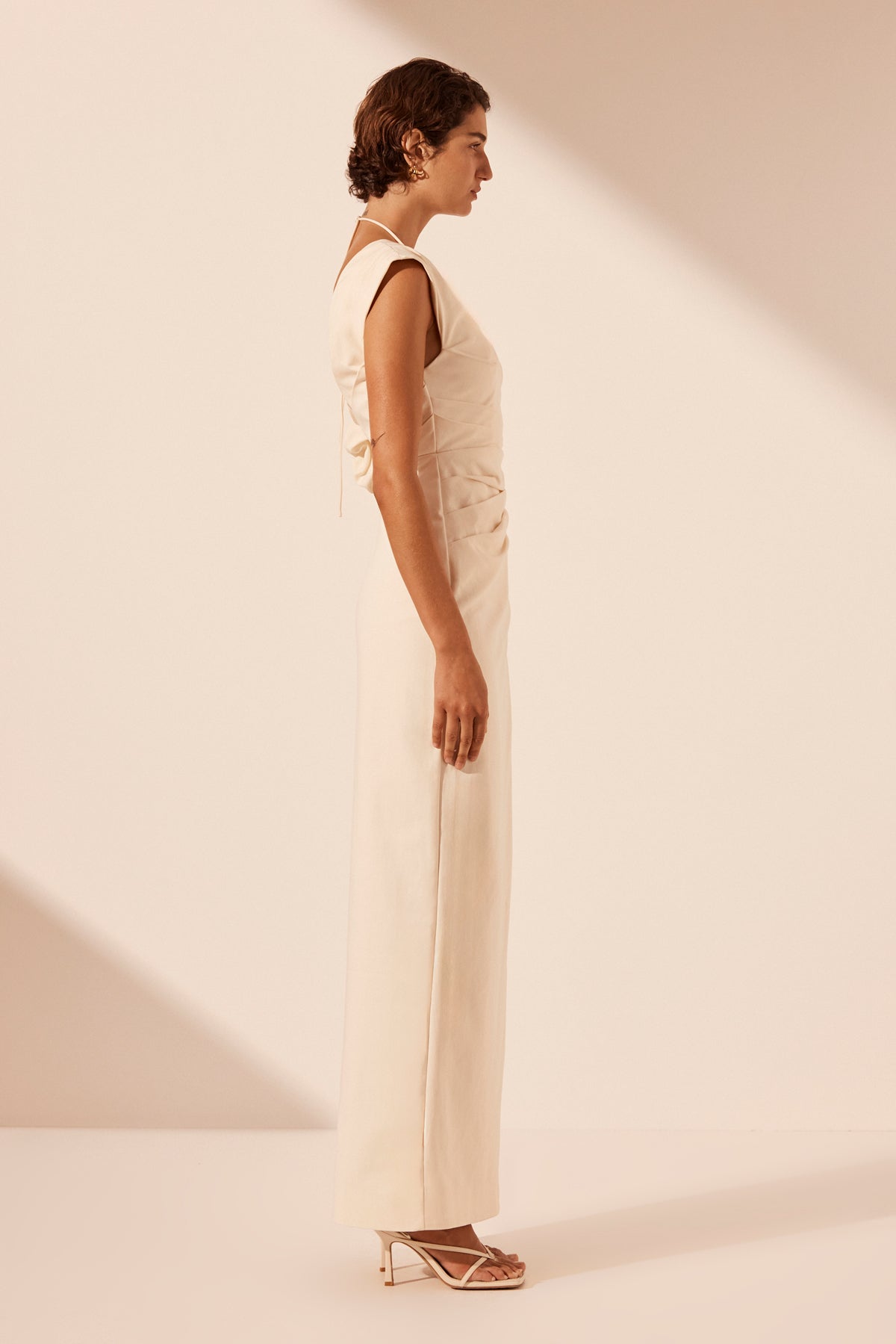 LANI ASYMMETRICAL DRAPED MAXI DRESS - RICE