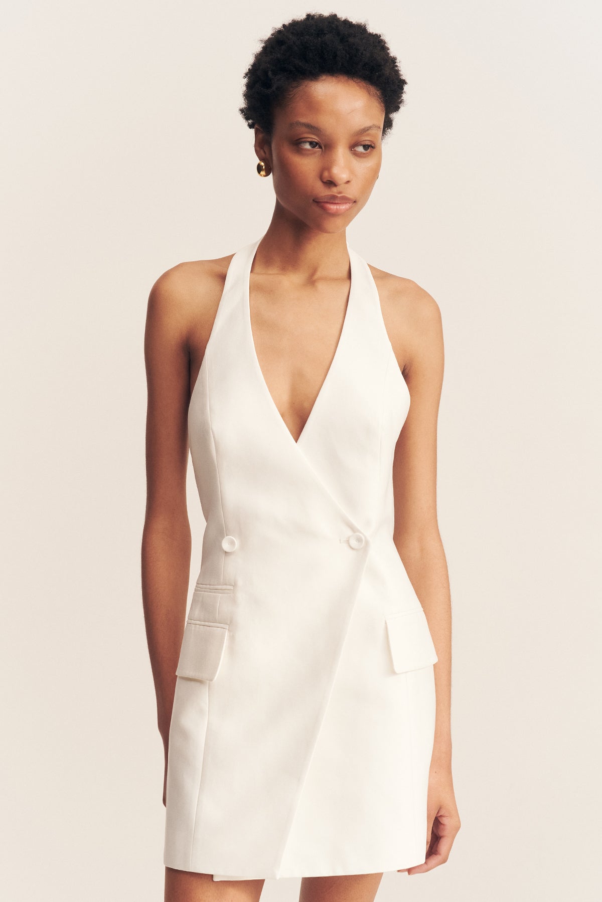 CALCITE TAILORED WRAP MINI DRESS - IVORY