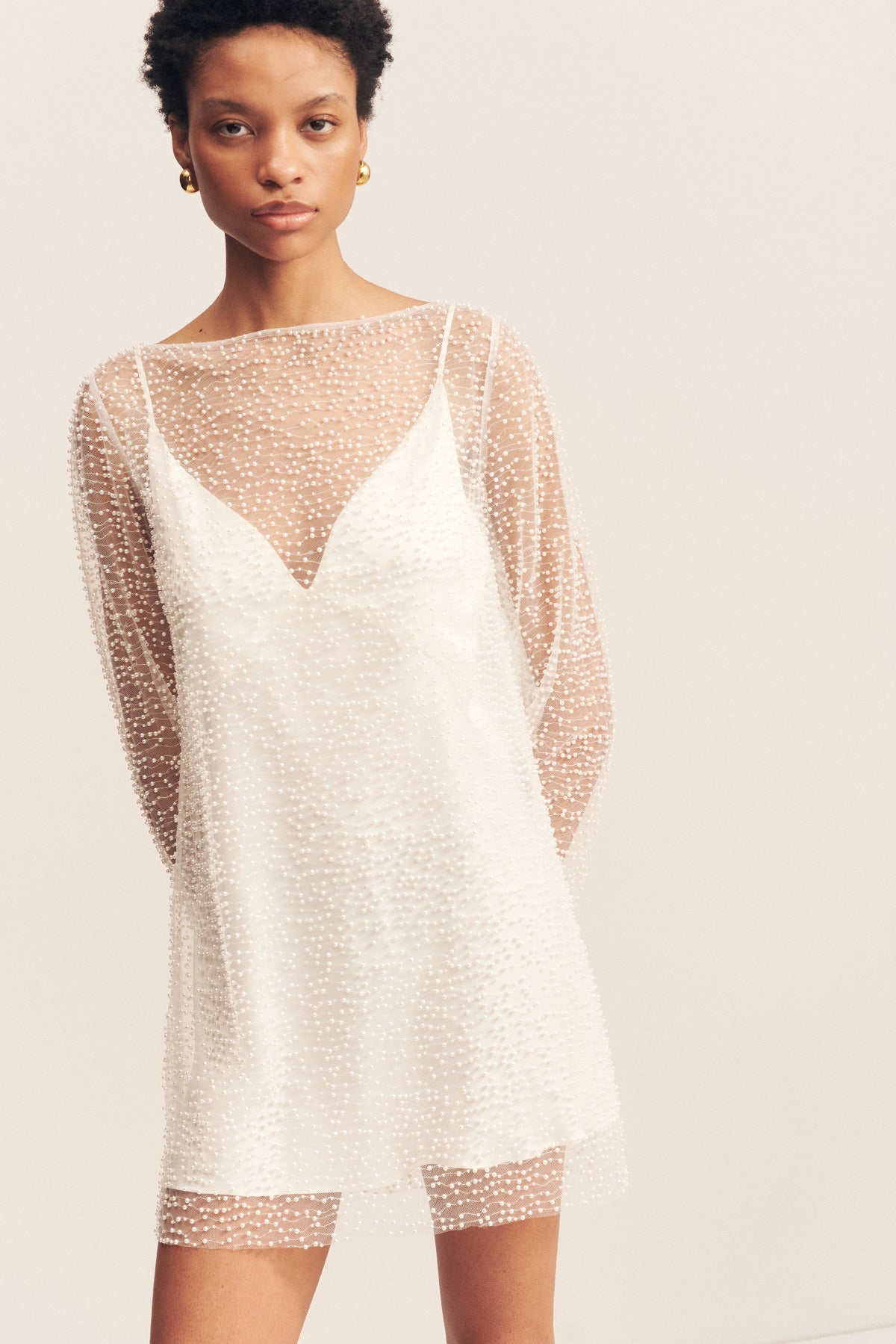 IRIDESCENT LONG SLEEVE MINI DRESS