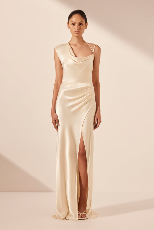 LA LUNE DRAPED MAXI DRESS - CREAM