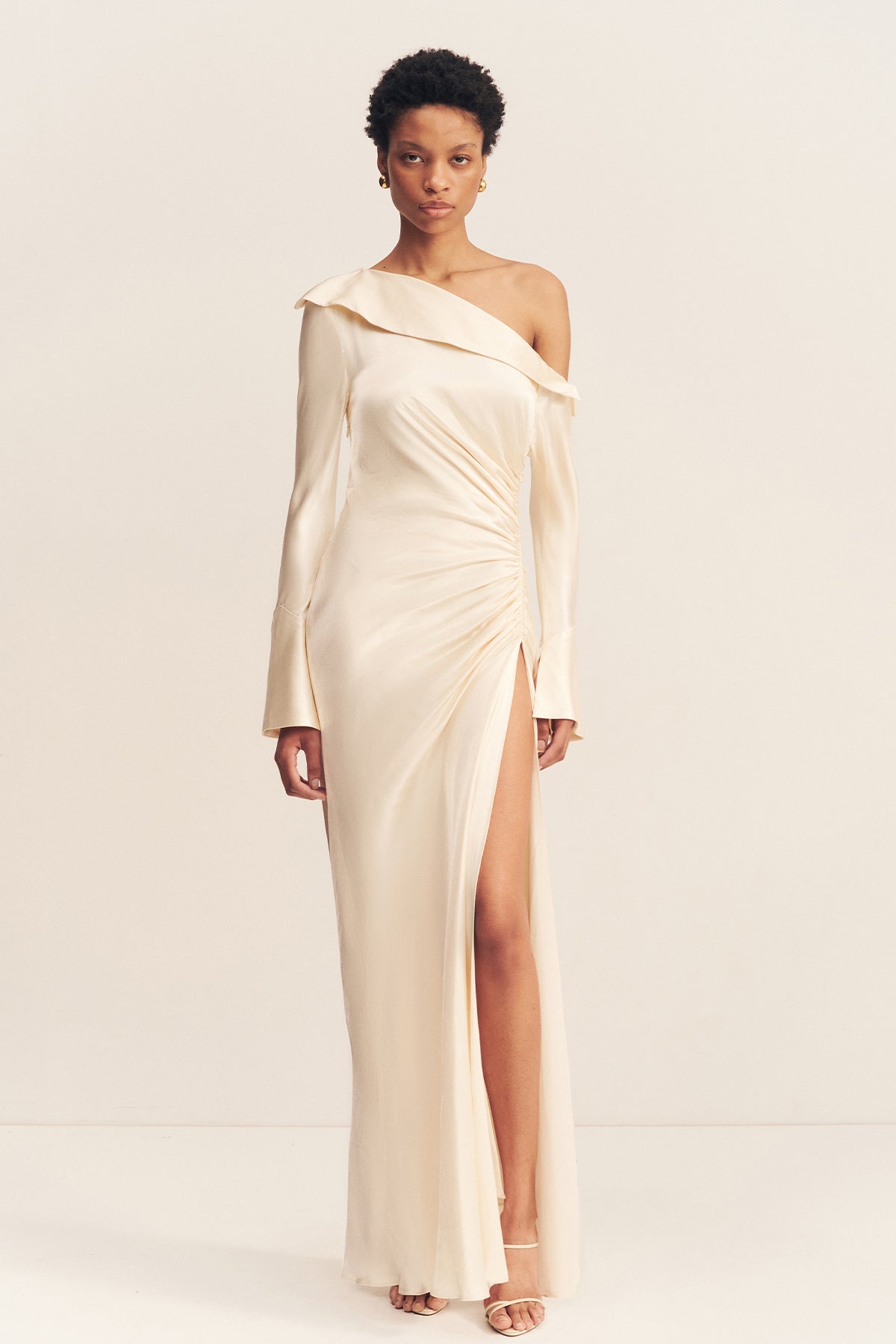 LA LUNE LONG SLEEVE GATHERED MAXI DRESS - CREAM