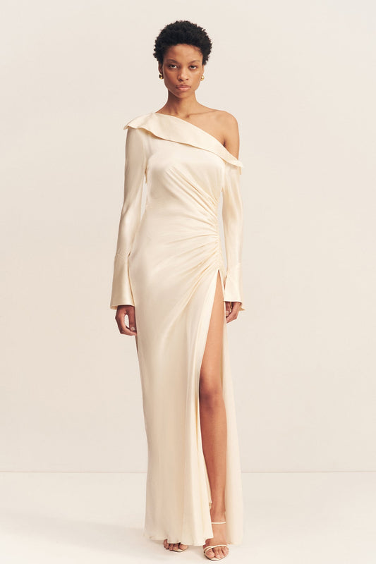 LA LUNE LONG SLEEVE GATHERED MAXI DRESS - CREAM