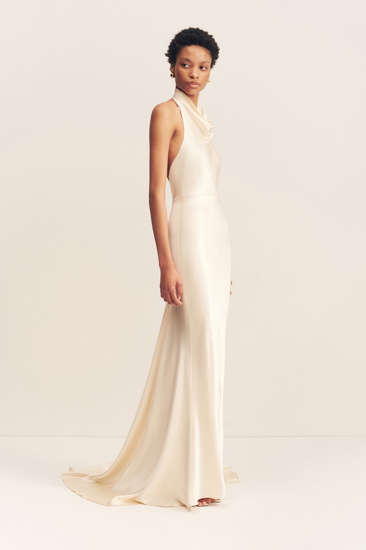 LA LUNE HIGH COWL OPEN BACK GOWN - CREAM