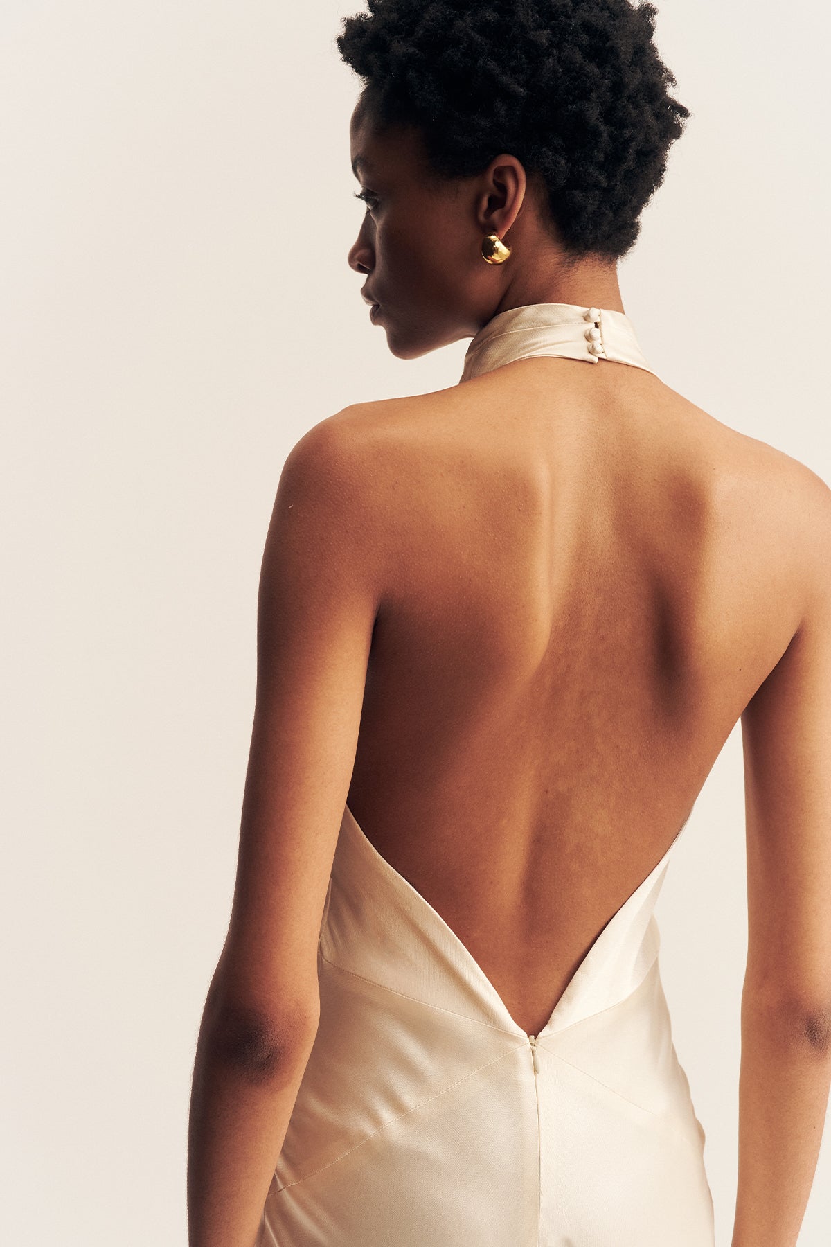 LA LUNE HIGH COWL OPEN BACK GOWN - CREAM
