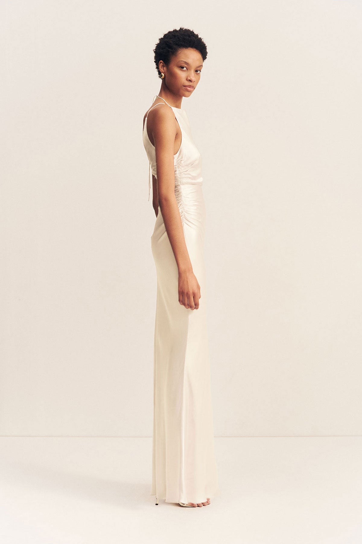 LA LUNE HIGH NECK RUCHED MAXI DRESS - CREAM