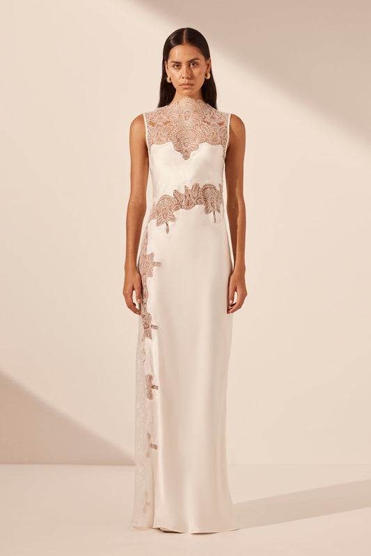 STRATUS LACE HIGH NECK MAXI DRESS - IVORY