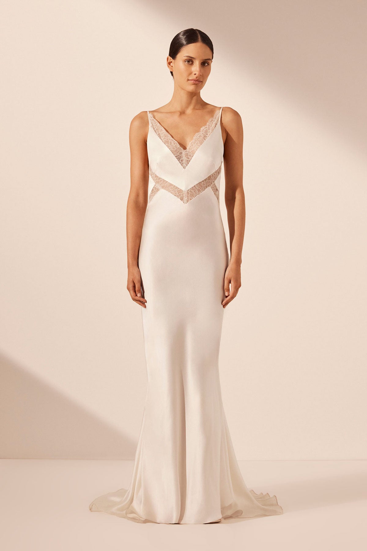 LA LUNE CUMULUS SILK PLUNGED LACE GOWN - IVORY