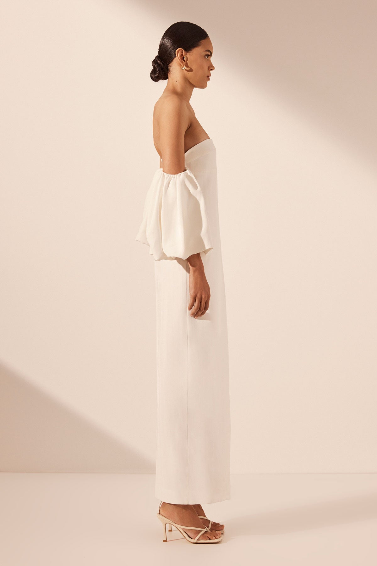 LA LUNE OTTO PUFF SLEEVE COLUMN MAXI DRESS - IVORY