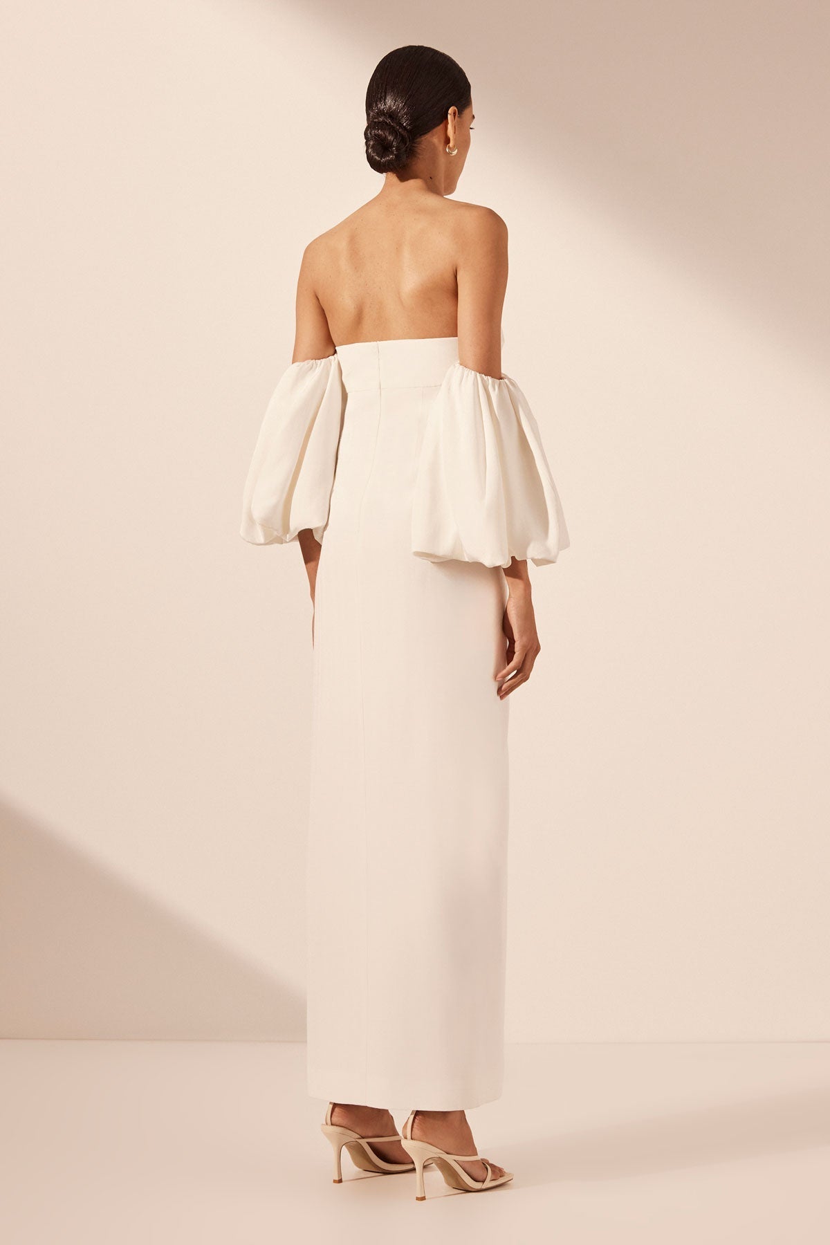 LA LUNE OTTO PUFF SLEEVE COLUMN MAXI DRESS - IVORY