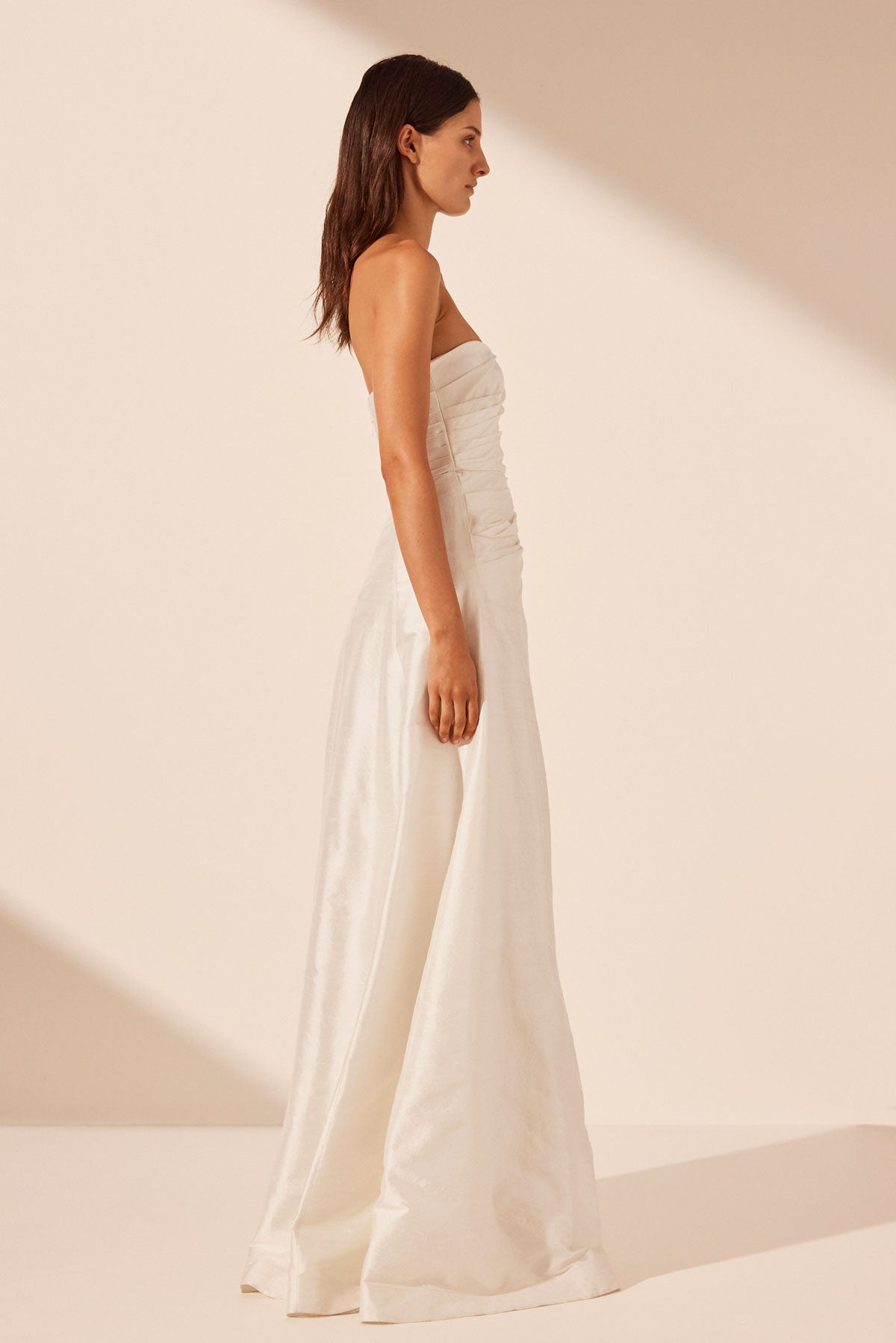 LA LUNE LUCERO SILK DRAPED CORSET SPLIT GOWN - IVORY
